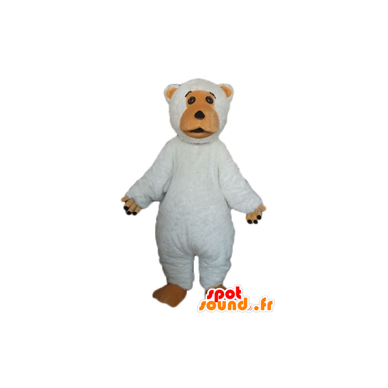 Mascotte large white and brown bear, cute and plump - MASFR23360 - Bear mascot