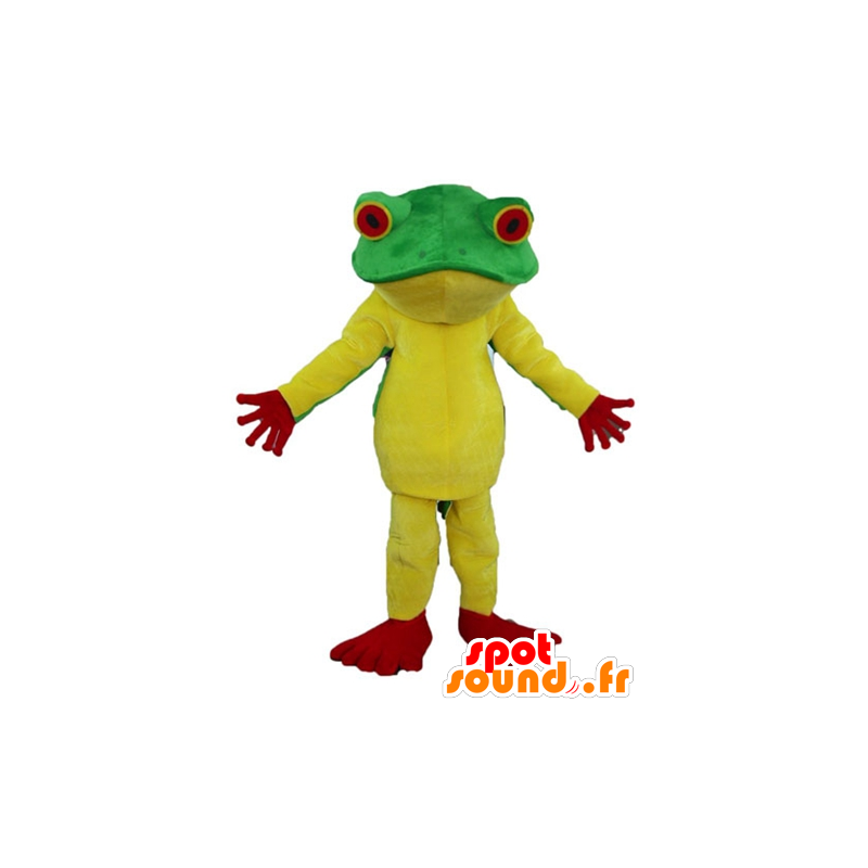 Yellow frog mascot, red and green, very successful - MASFR23361 - Animals of the forest