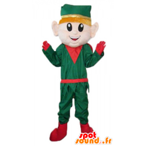 Maskotälva, julälva, i grön och röd outfit - Spotsound maskot