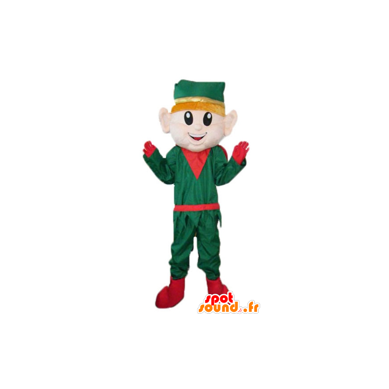 Mascotte d'elfe, de lutin de Noël, en tenue verte et rouge - MASFR23365 - Mascottes Noël