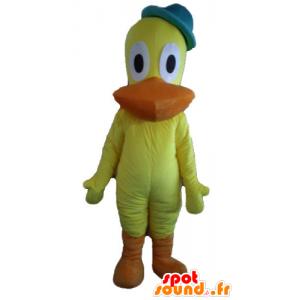 Mascotte de canard jaune et orange, de canari, avec un bonnet - MASFR23368 - Mascotte de canards
