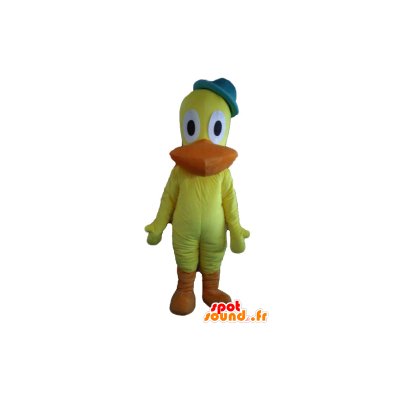 Amarelo e laranja mascote pato, canário, com uma tampa - MASFR23368 - patos mascote