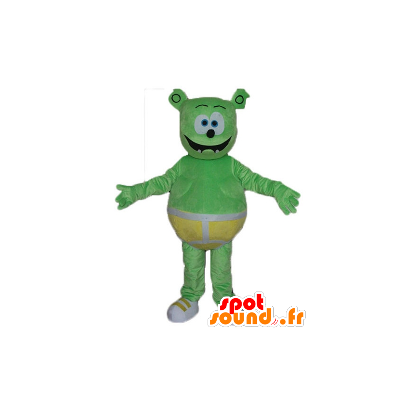 Teddy mascot, green monster with a yellow slip - MASFR23370 - Bear mascot