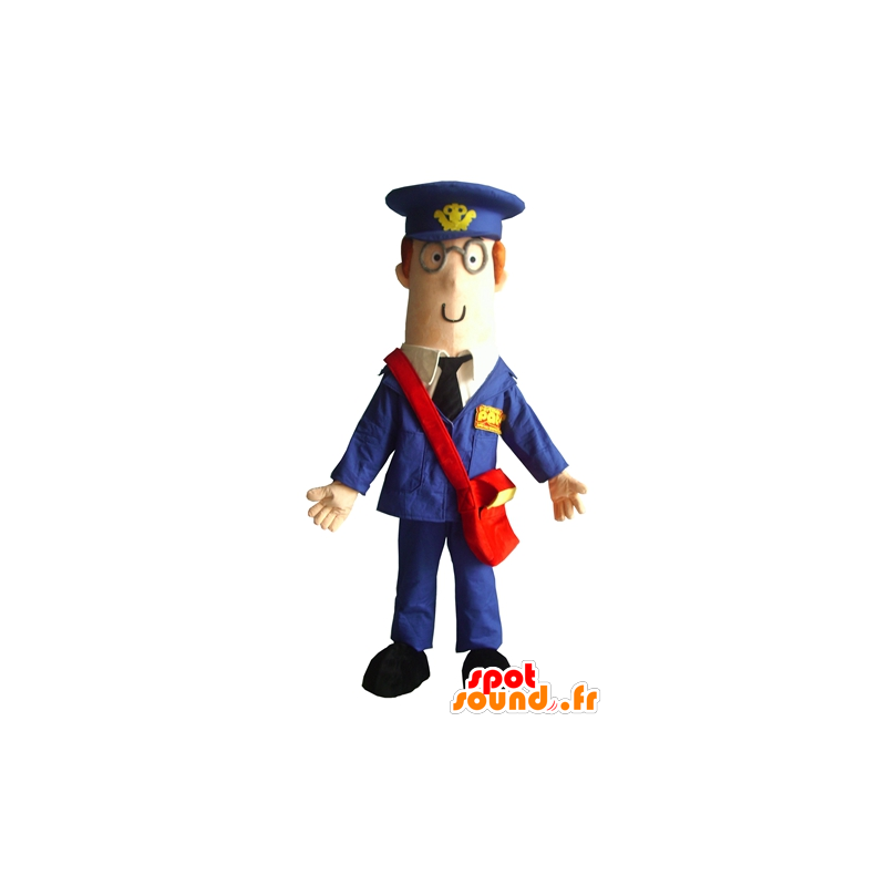 Maskotman, brevbärare, klädd i blå uniform - Spotsound maskot
