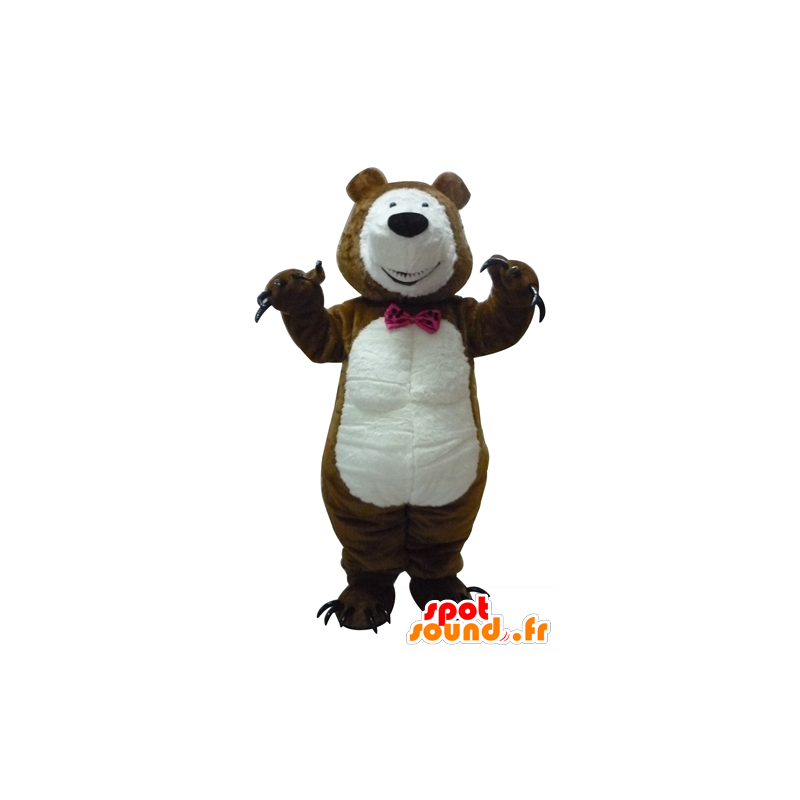 Bear maskot, brun og hvid bamse med kløer - Spotsound maskot