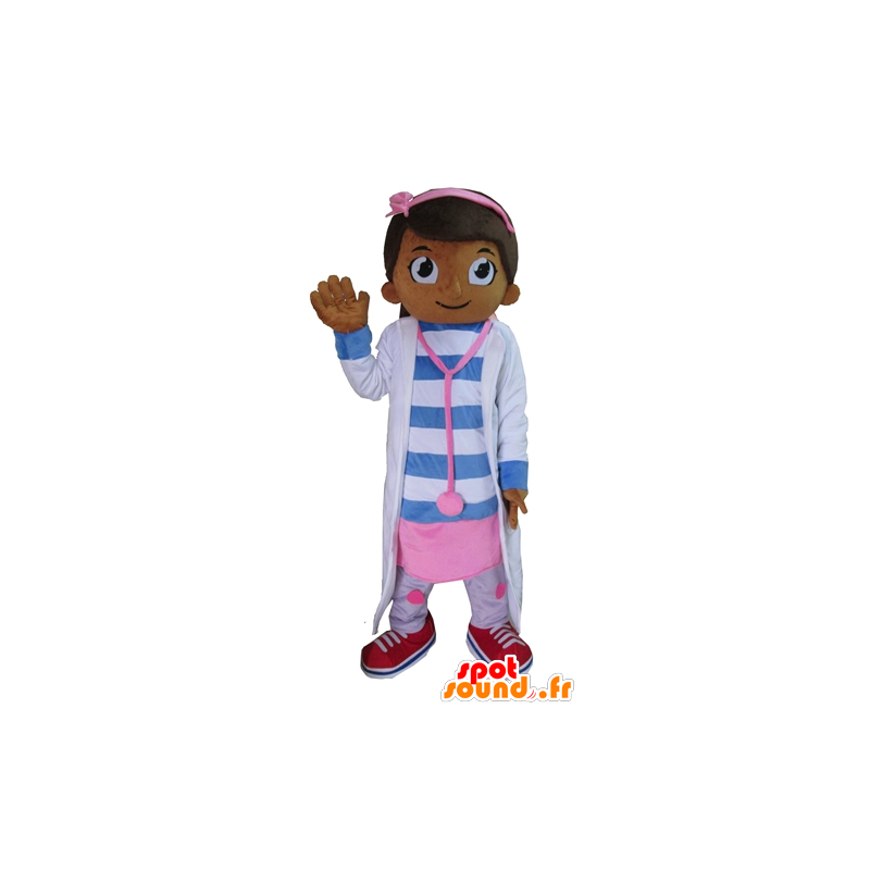Mascotte de fillette, de médecin, d'infirmière, en rose et bleu - MASFR23396 - Mascottes Garçons et Filles