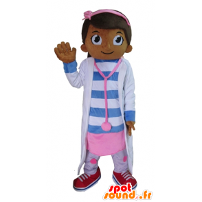 Mascotte de fillette, de médecin, d'infirmière, en rose et bleu - MASFR23396 - Mascottes Garçons et Filles