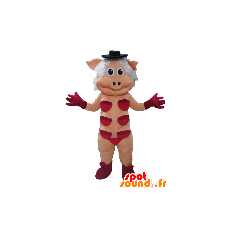 Pink naughty mascot with red underwear - MASFR23397 - Mascots pig