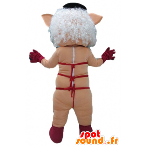 Mascote impertinente rosa com o roupa interior vermelho - MASFR23397 - mascotes porco