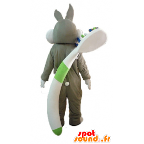 Bugs Bunny maskot med en kæmpe tandbørste - Spotsound maskot