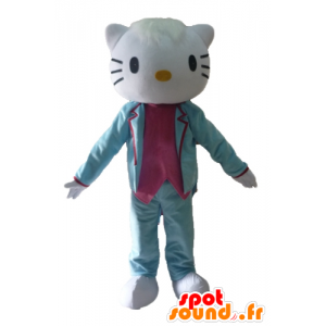 Hello Kitty maskotka, ubrany w kolorze niebieskim i różowym - MASFR23411 - Hello Kitty Maskotki