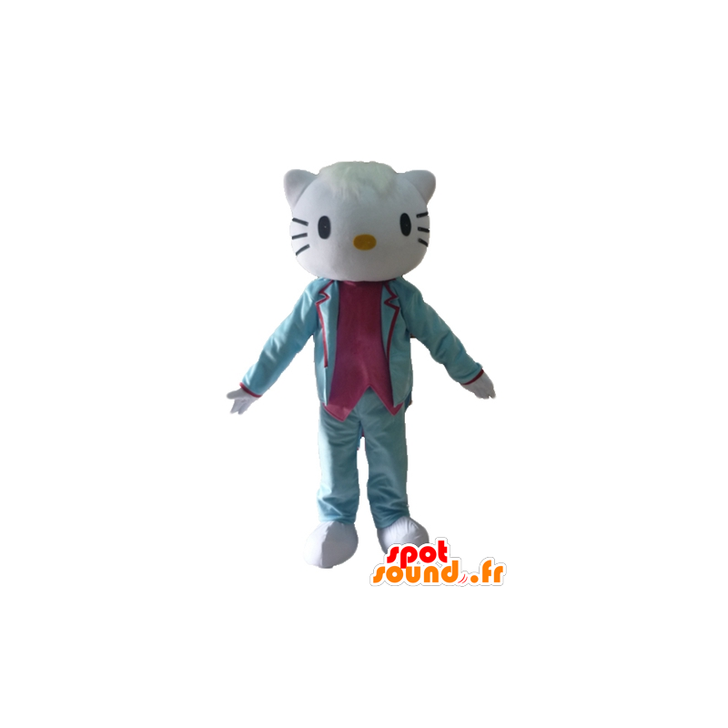 Hallo Kitty Maskottchen, in blauen Anzug und rosa gekleidet - MASFR23411 - Maskottchen Hello Kitty