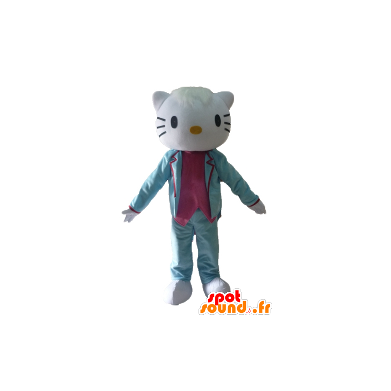 Hello Kitty mascotte, gekleed in blauw pak en roze - MASFR23411 - Hello Kitty Mascottes
