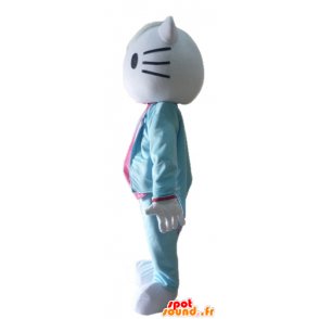 Hello Kitty maskot, kledd i blå dress og rosa - MASFR23411 - Hello Kitty Maskoter