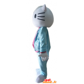 Hello Kitty maskot, oblečený v modrém obleku a růžové - MASFR23411 - Hello Kitty Maskoti