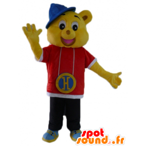 Mascot urso amarelo vestido como um traje rapper, hip hop - MASFR23415 - mascote do urso