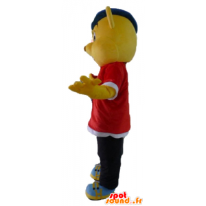 Mascotte d'ours jaune, habillé en tenue de rappeur, de hip-hop - MASFR23415 - Mascotte d'ours