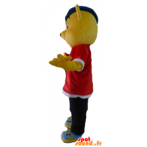 Orso Giallo mascotte vestita da rapper abbigliamento, hip-hop - MASFR23415 - Mascotte orso