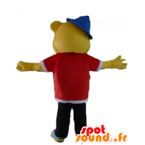 Mascotte d'ours jaune, habillé en tenue de rappeur, de hip-hop - MASFR23415 - Mascotte d'ours