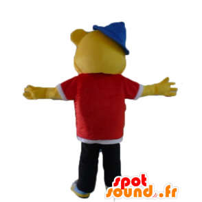 Maskot žlutý medvěd oblečená jako rapper oblečení, hip hop - MASFR23415 - Bear Mascot