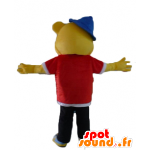 Orso Giallo mascotte vestita da rapper abbigliamento, hip-hop - MASFR23415 - Mascotte orso