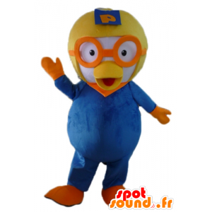 Mascot pássaro azul e branco com um capacete voando - MASFR23416 - aves mascote