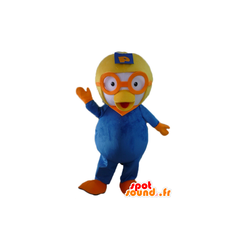 Mascotte blauwe en witte vogel met een vliegende helm - MASFR23416 - Mascot vogels