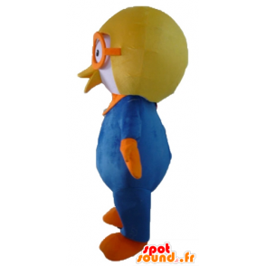 Mascotte blauwe en witte vogel met een vliegende helm - MASFR23416 - Mascot vogels