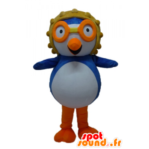 Mascot pájaro azul y blanco con un casco de vuelo - MASFR23419 - Mascota de aves