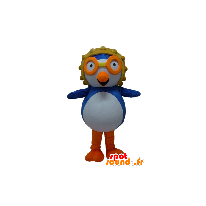 Mascotte blauwe en witte vogel met een vliegende helm - MASFR23419 - Mascot vogels