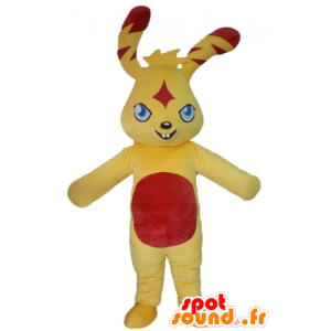 Mascotte de lapin jaune et rouge, coloré et original - MASFR23422 - Mascotte de lapins