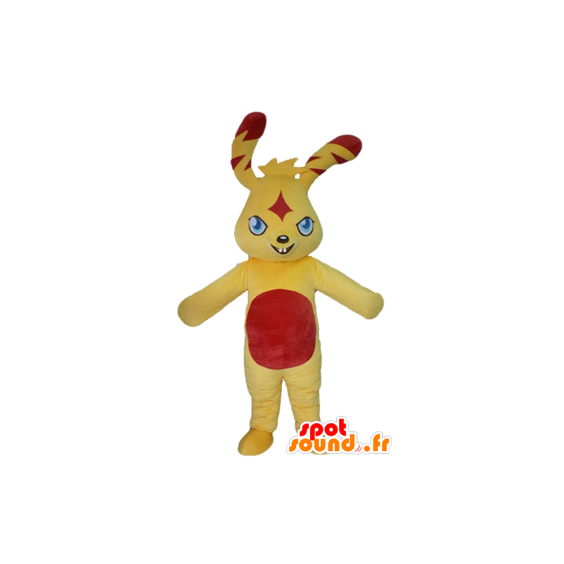 Mascotte de lapin jaune et rouge, coloré et original - MASFR23422 - Mascotte de lapins