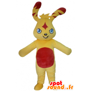 Coniglio mascotte giallo e rosso, colorato e originale - MASFR23422 - Mascotte coniglio