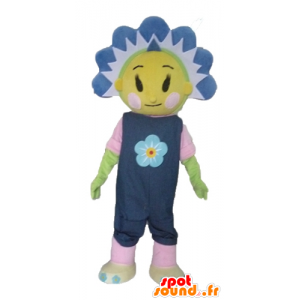 Mascot mooie gele en blauwe bloem, leuk en kleurrijk - MASFR23425 - mascottes planten