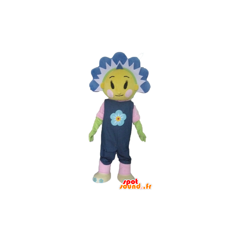Mascot mooie gele en blauwe bloem, leuk en kleurrijk - MASFR23425 - mascottes planten