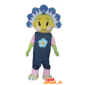 Mascotte bel giallo e fiore blu, carino e colorato - MASFR23425 - Mascotte di piante