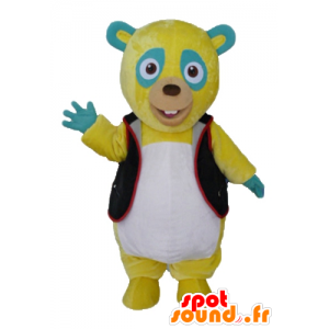 Geel teddy mascotte, groen en wit, met een zwart vest - MASFR23427 - Bear Mascot