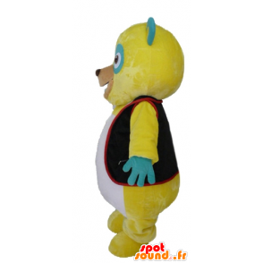 Amarelo mascote de pelúcia, verde e branco, com um colete preto - MASFR23427 - mascote do urso