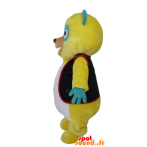 Yellow teddy mascot, green and white, with a black vest - MASFR23427 - Bear mascot