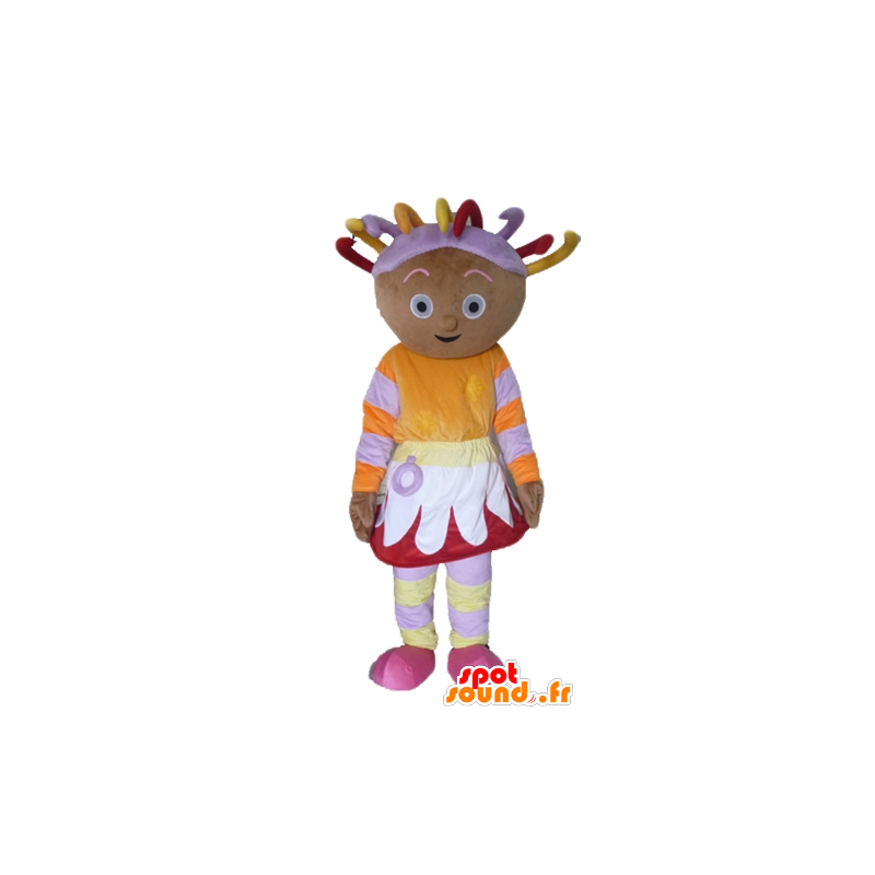 Mascot afrikanischen Mädchen im bunten Kleid, mit fürchtet - MASFR23439 - Maskottchen-jungen und Mädchen