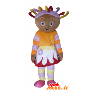 Afrikansk tjejmaskot, färgglad outfit, med dreads - Spotsound