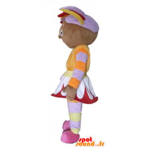 Afrikansk tjejmaskot, färgglad outfit, med dreads - Spotsound