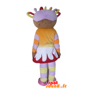 Mascot afrikanischen Mädchen im bunten Kleid, mit fürchtet - MASFR23439 - Maskottchen-jungen und Mädchen