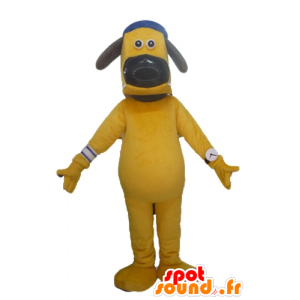Cane mascotte con un grande cappello di colore giallo - MASFR23442 - Mascotte cane