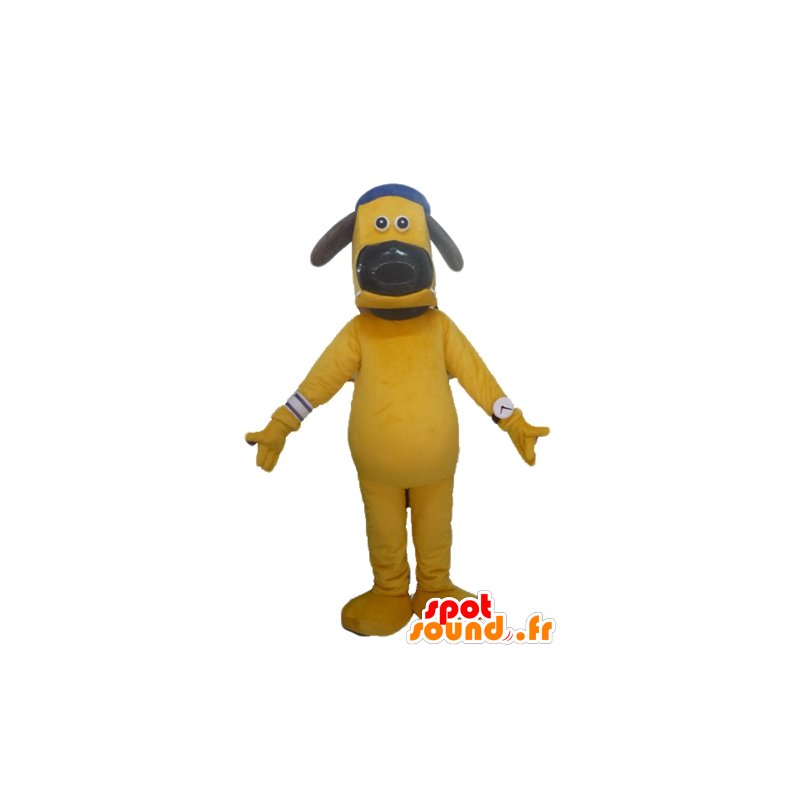 Cane mascotte con un grande cappello di colore giallo - MASFR23442 - Mascotte cane