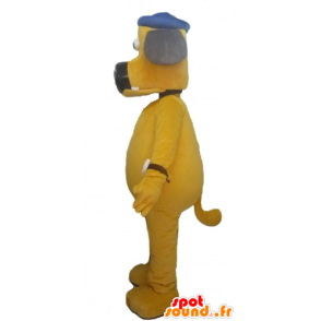 Stor gul hundemaskot med hue - Spotsound maskot kostume