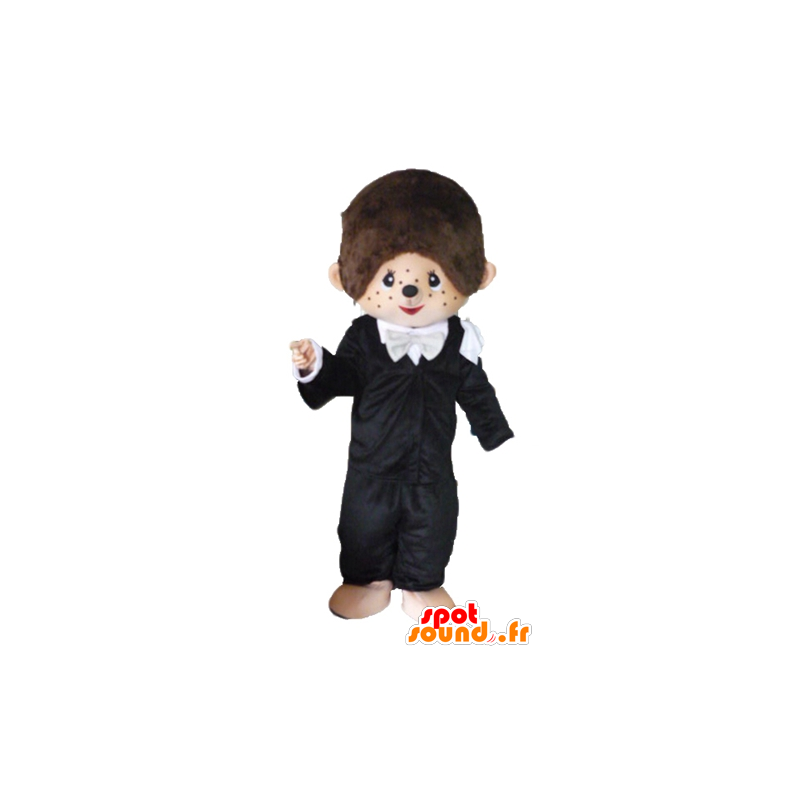 Kiki Maskottchen, dem berühmten brauner Affe schwarzen Outfit - MASFR23448 - Maskottchen berühmte Persönlichkeiten
