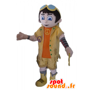 Boy mascotte, geel en oranje outfit met glazen - MASFR23449 - Mascottes Boys and Girls