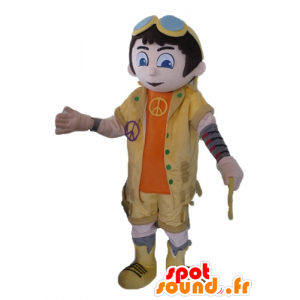 Menino mascote, amarelo e equipamento alaranjado com óculos - MASFR23449 - Mascotes Boys and Girls