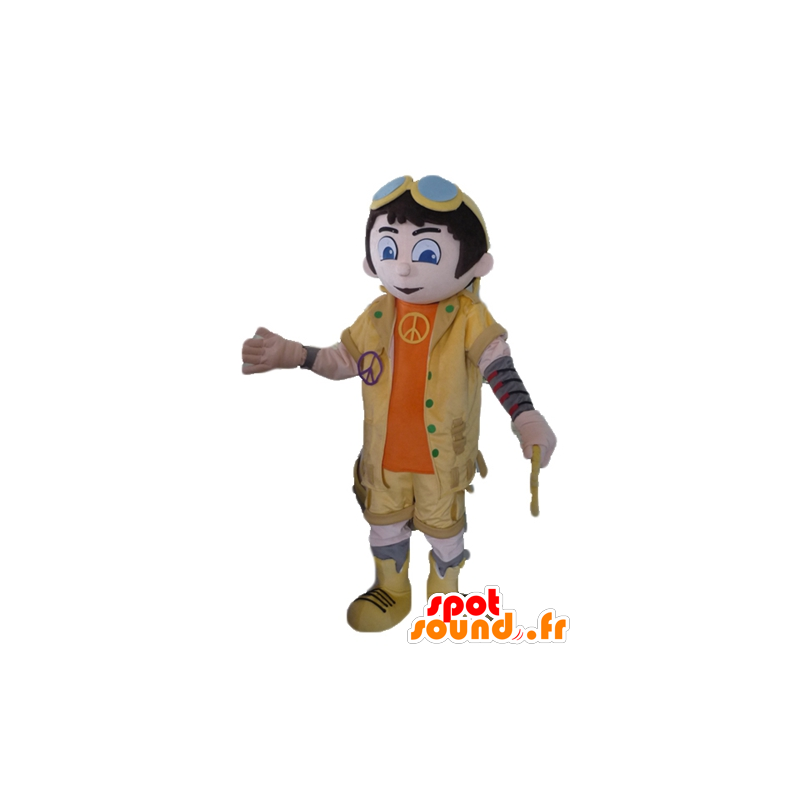 Boy mascotte, geel en oranje outfit met glazen - MASFR23449 - Mascottes Boys and Girls